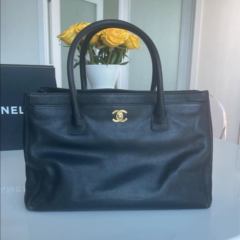 Chanel black executive cerf tote gold hardware